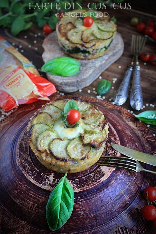 Tarte din cus-cus cu sunca si spanac