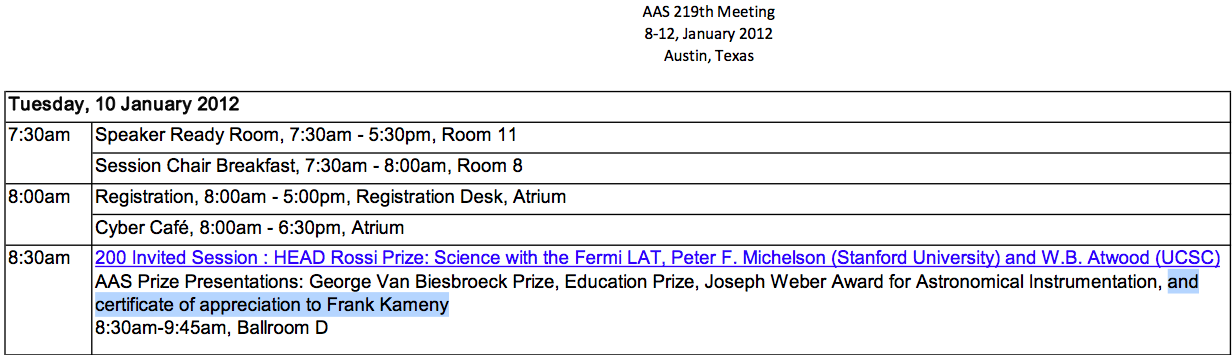 AAS Kameny Prize: Prize Officially on AAS Austin Schedule AAS Kameny Prize: Prize Officially on AAS Austin Schedule