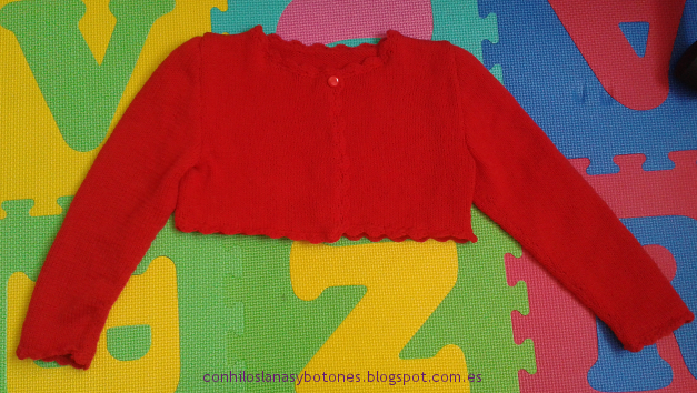 conhiloslanasybotones - chaqueta roja de punto para niña