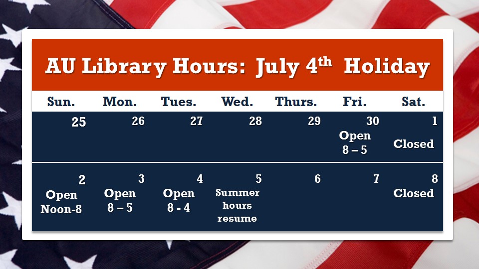 Archer Library News Hours Update July 4th