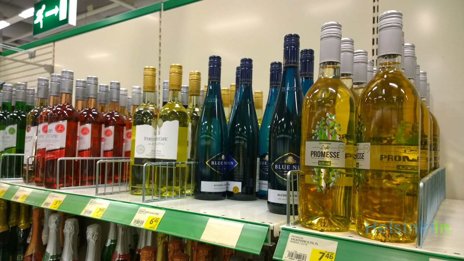 light wines on the shelf in Finnish supermarket