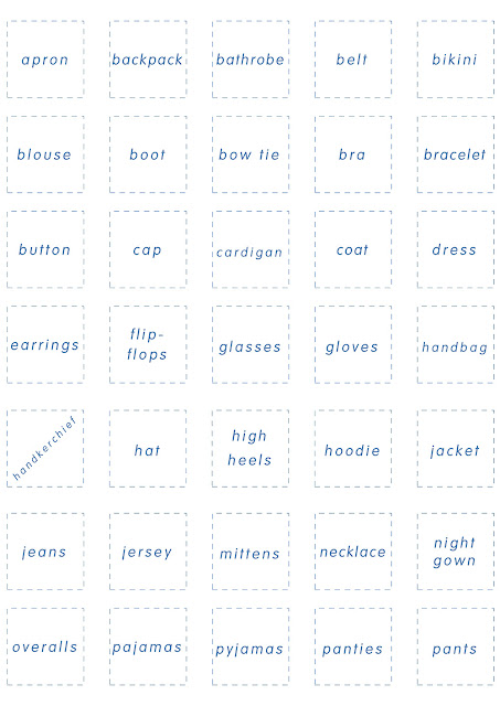 Clothes and accessories vocabulary cards for bingo game