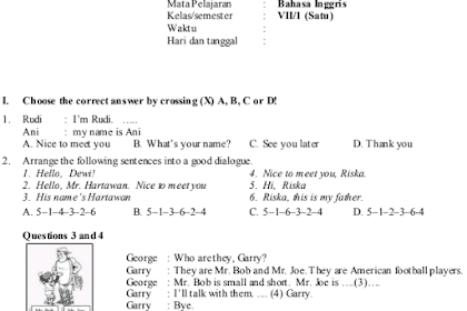 Kunci Jawaban Bahasa Inggris Kelas 7 Kurikulum 2013 Semester 1