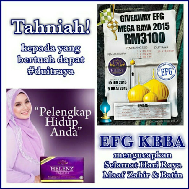 senarai pemenang giveaway efg mega raya 2015, helenz signature, helenz, medina skincare, produk kecantikan,