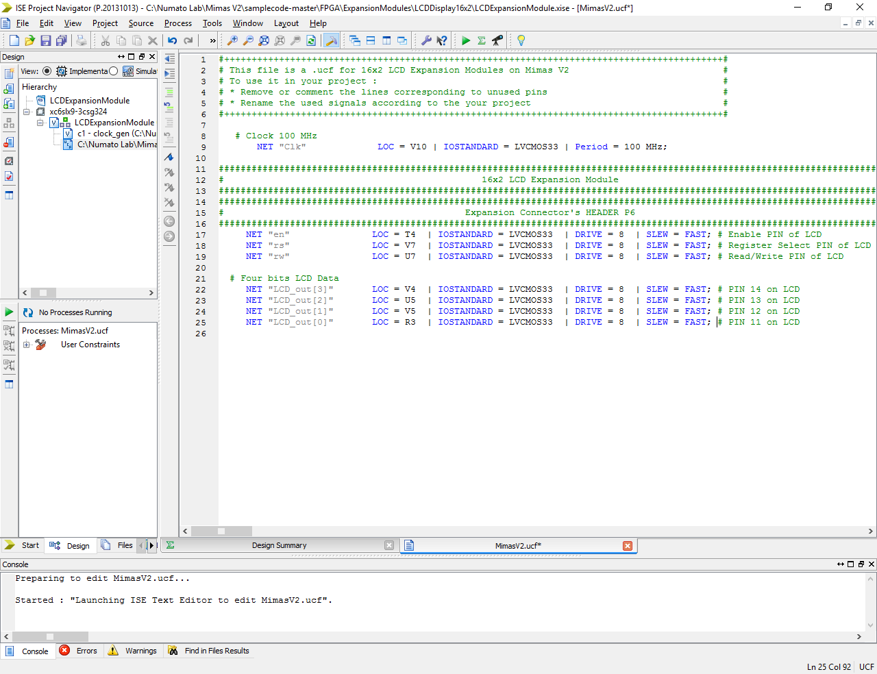 The Answer is 42!!: Numato Mimas V2 controlling a 16x2 LCD display