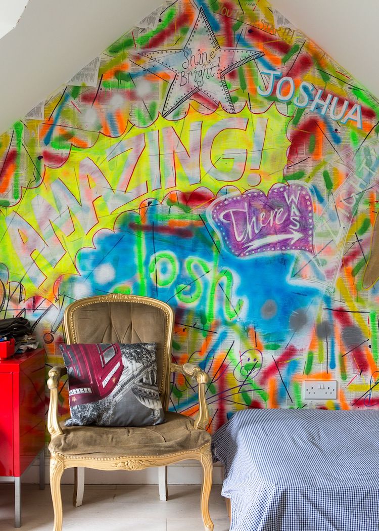 pared tipo graffiti dormitorio adolescente