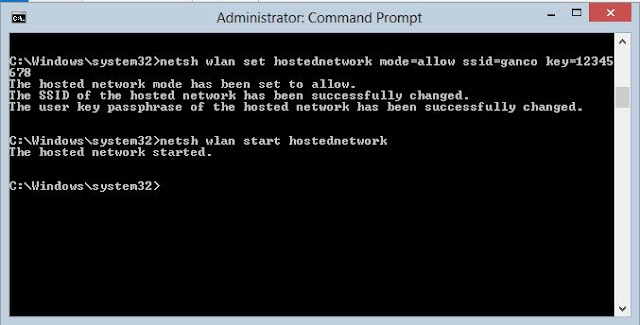 Command prompt admin. Netsh WLAN start hostednetwork.