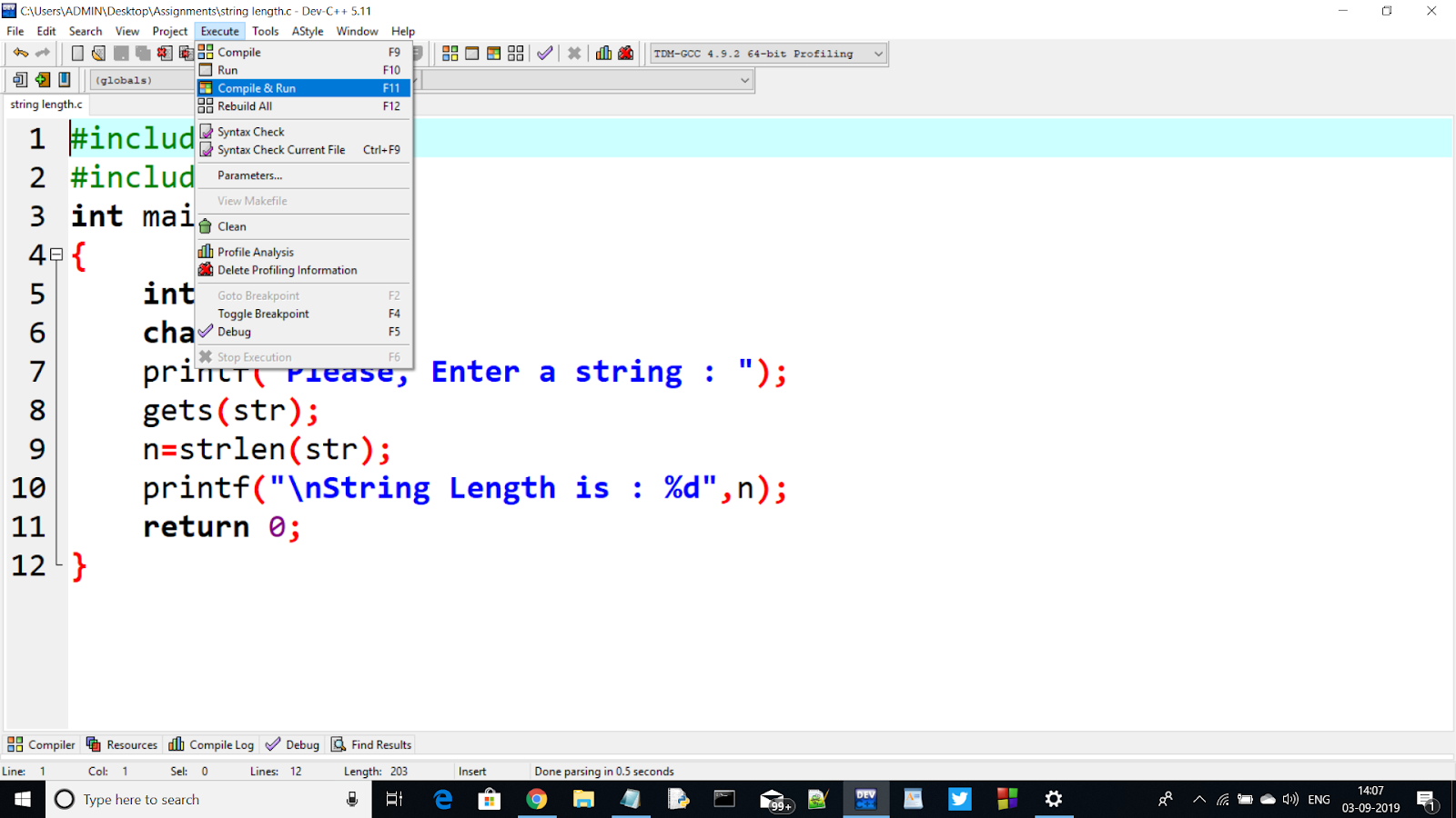 Length of a String using strlen() in C-Language