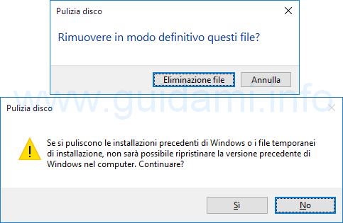 Windows 10 confermare pulizia file di sistema