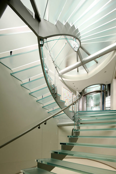 glass stairwell in North Lake Tahoe home