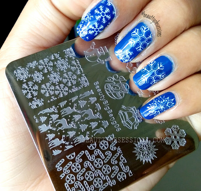Christmas NailArt design using Beautybigbang Stamping Plate and Scraper