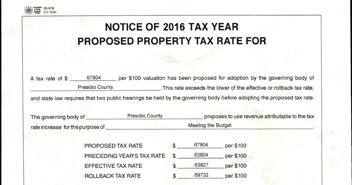 David Beebe's online journal Notice of tax rate Increase, Presidio