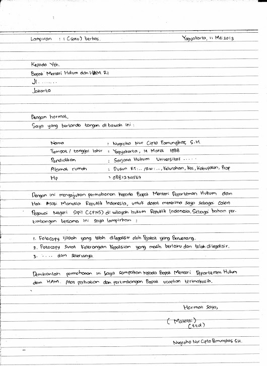 Contoh Surat Lamaran Kerja Tulis Tangan Tegak Bersambung