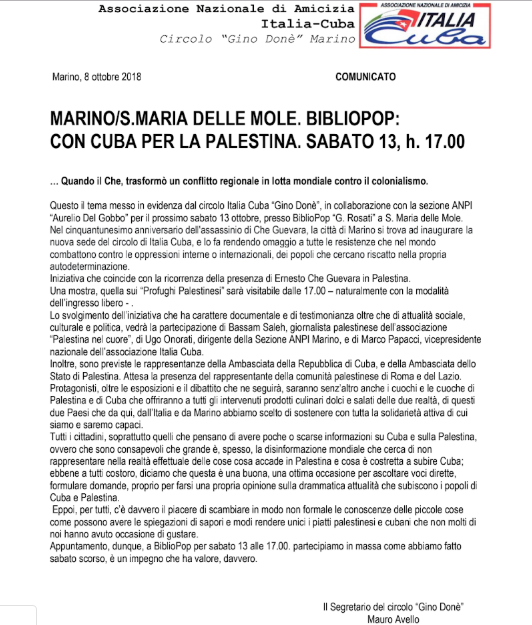 Con Cuba per la Palestina