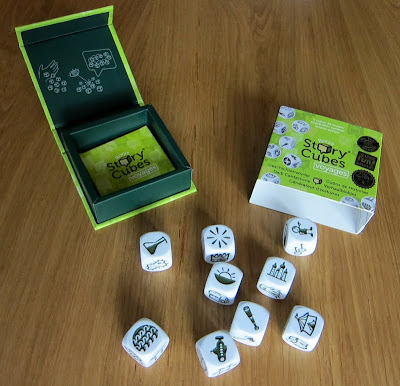 Rory's Story Cubes Voyages, the cubes and the game box