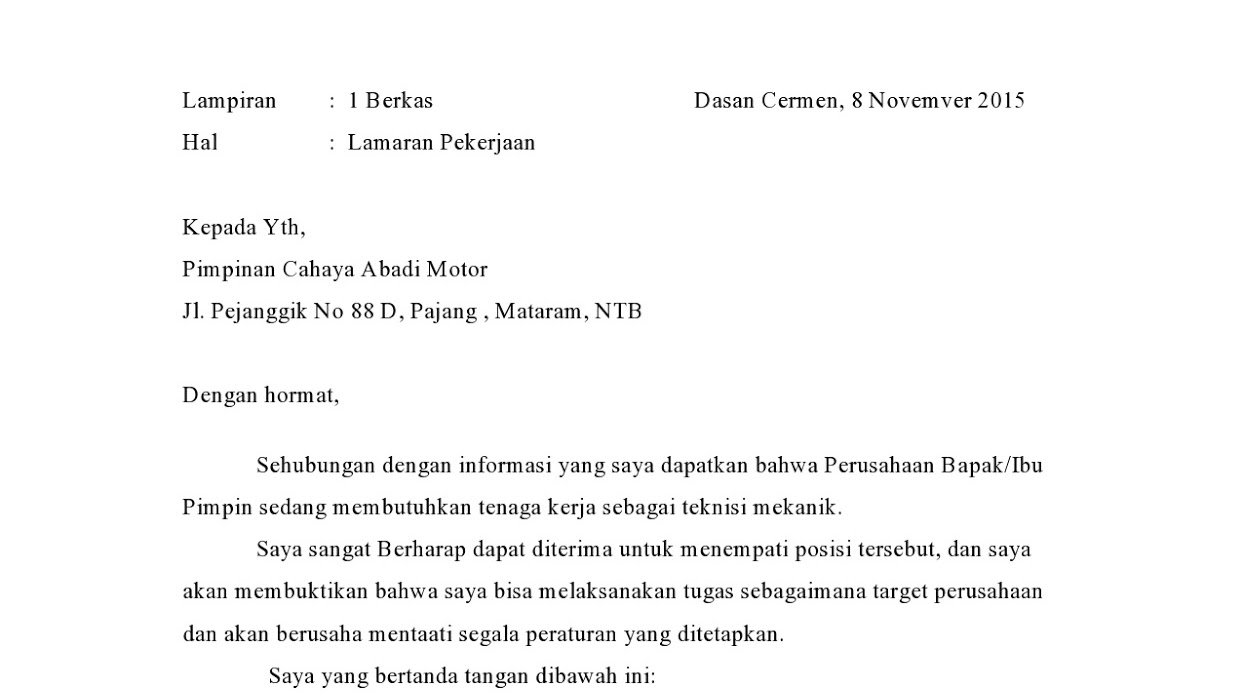 48+ Surat Lamaran Pekerjaan Mekanik Background