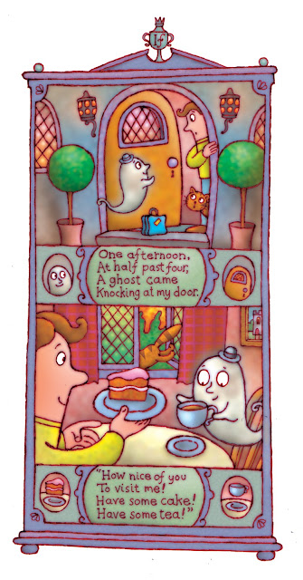 illustration of a silly poem for kids about a ghost