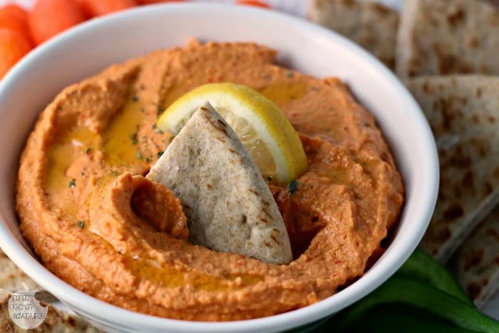 Image Easy Roasted Red Pepper Hummus | Renee's Kitchen Adventures