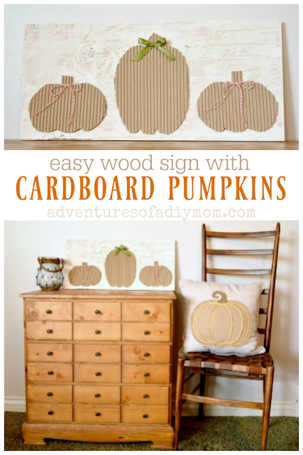 easy wood sign with cardboard pumpkins