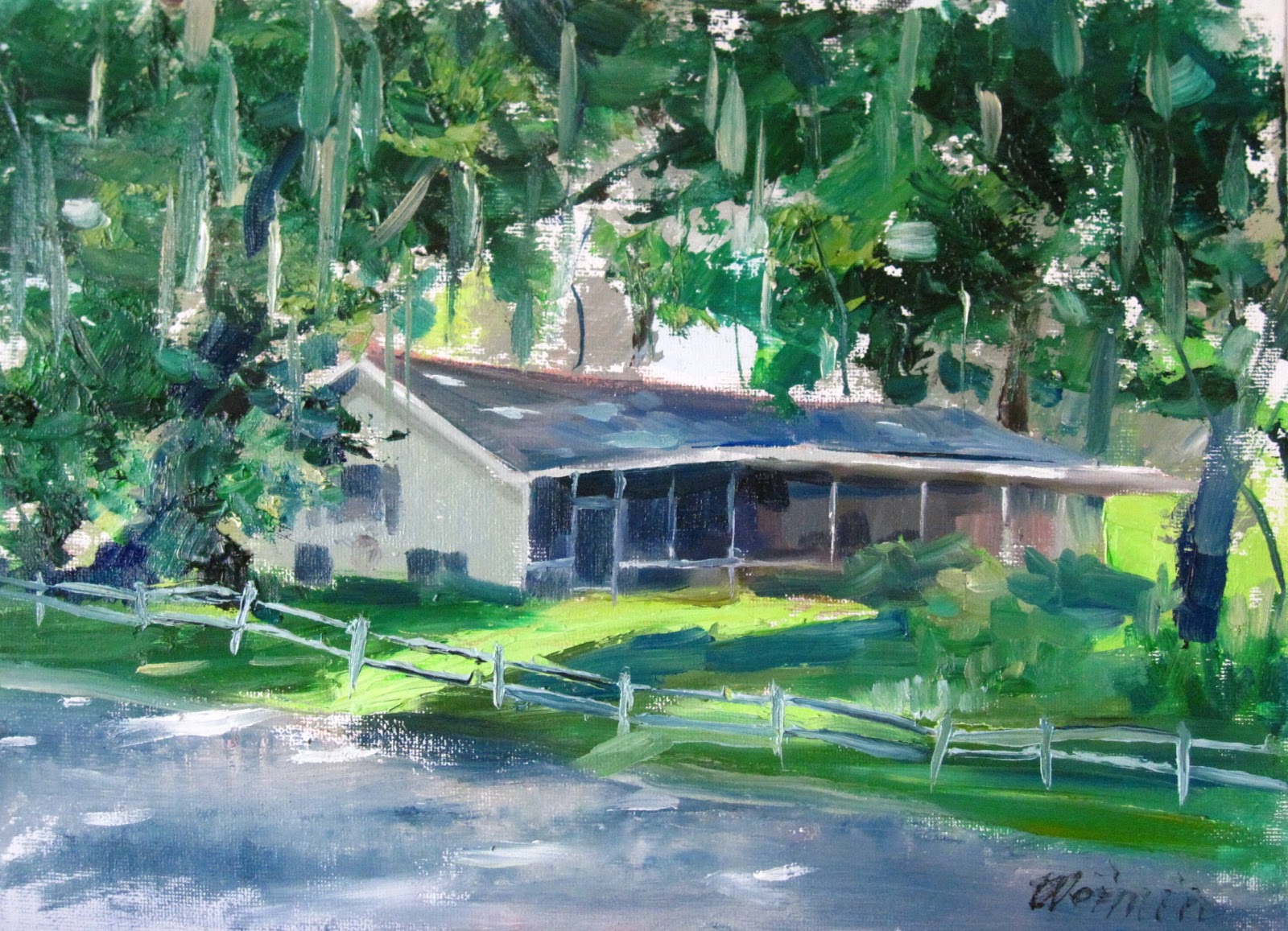 Weimin Mo Artist of Sunshine Plein Air Oil Sketch A MossDraped