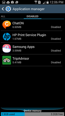 android disabled apps
