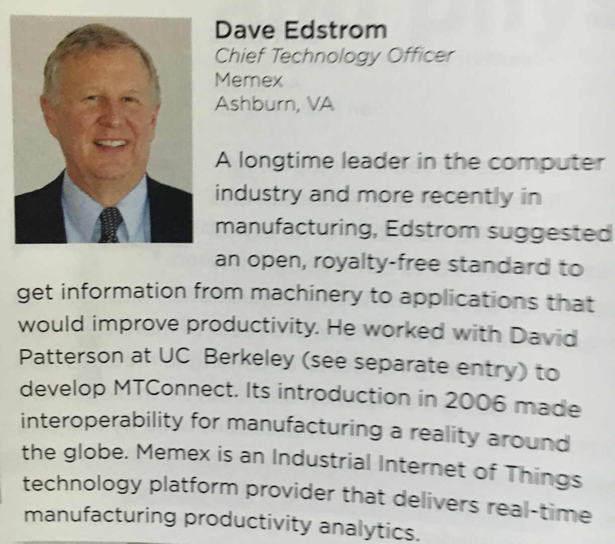 Photons and Electrons Smart Manufacturing Magazine Names Dave Edstrom