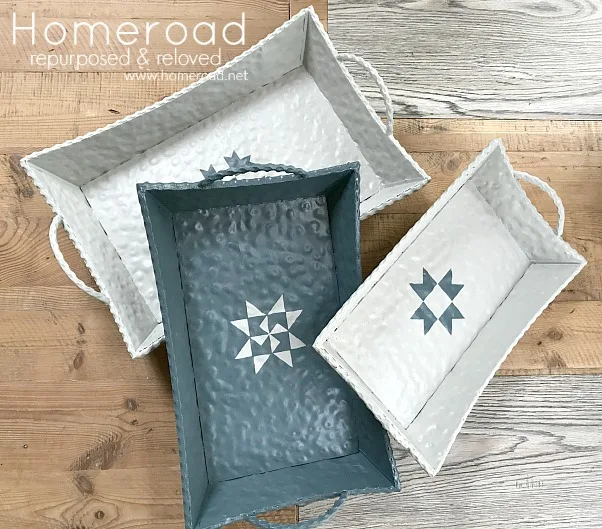 Remade metal trays with quilt designs