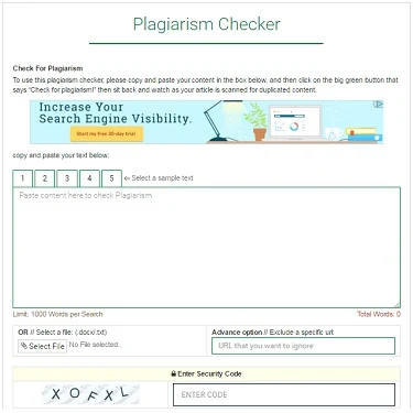 Plagiarsim checker homepage