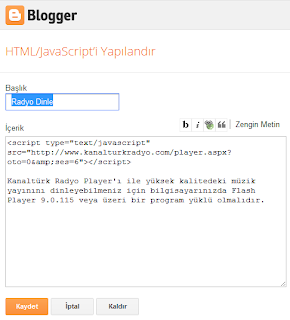  HTML/JavaScript Yapılandır 