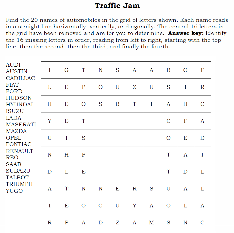 Curmudgeon: Traffic Jam Wordsearch Puzzle