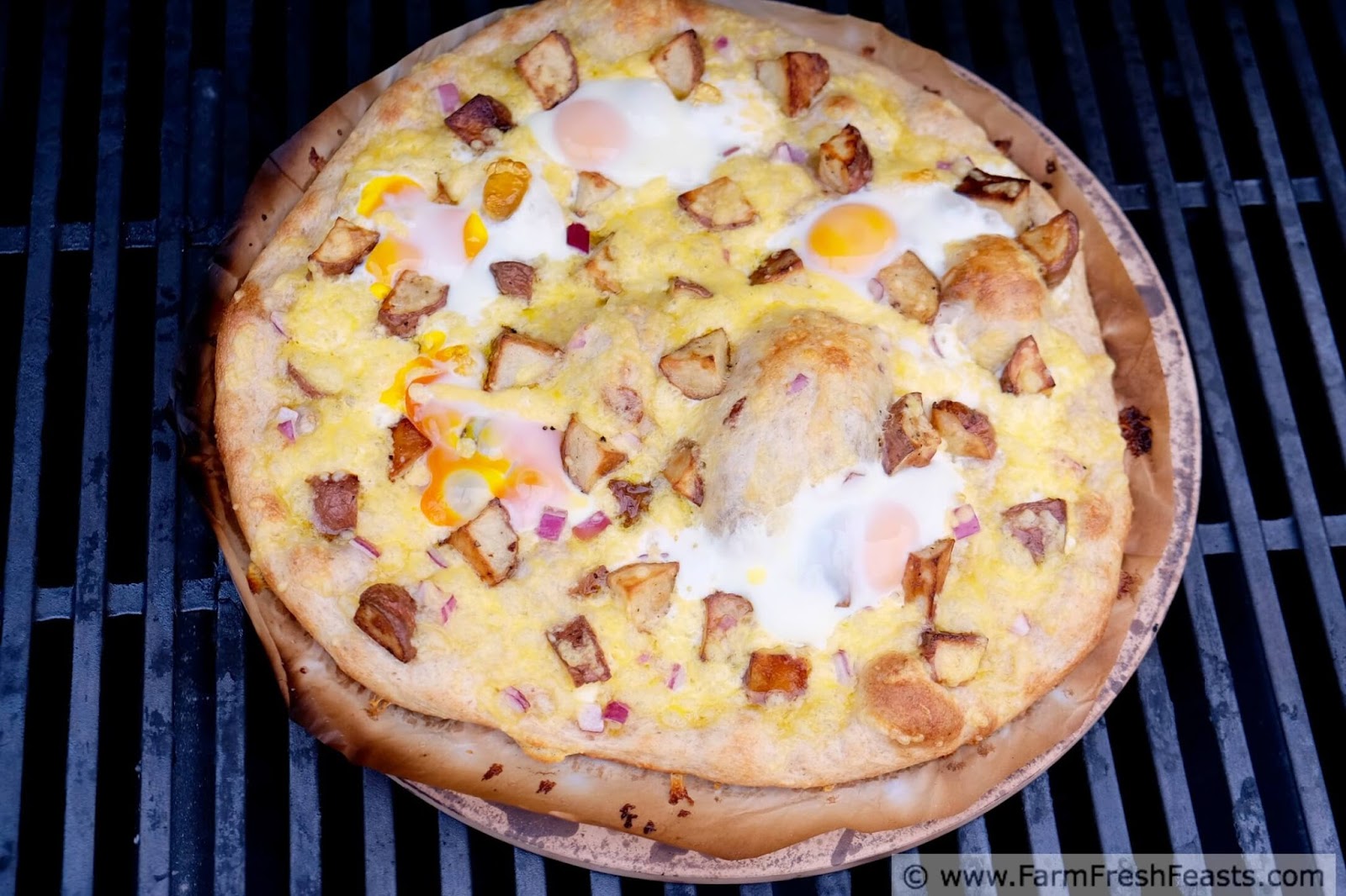 Farm Fresh Feasts Cheesy Roasted Potato and Egg Pizza