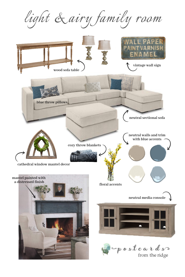 Love the fresh plan for this family room for the One Room Challenge! #familyroom #livingroom #oneroomchallenge #homedecor #interiors white sectional sofa and accessories for a family room redo