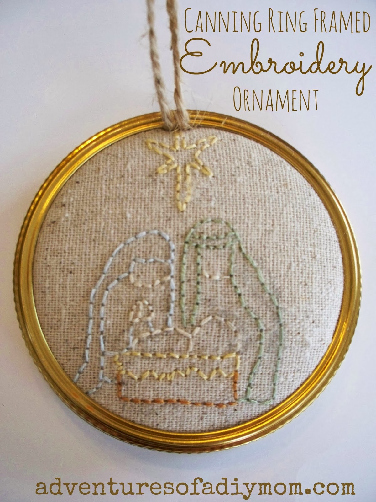 Canning Ring Framed Embroidered Baby Jesus Ornament {12 Days of