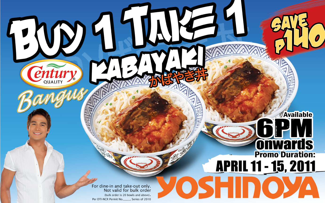 Promo Yoshinoya's Buy 1 take 1 Bangus Kabayaki from April 1115, 2011