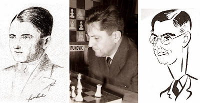 Los ajedrecistas Salo Flohr, Petar Trifunovic y Max Euwe