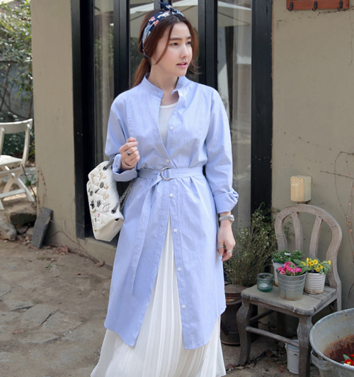 [Miamasvin] Pinstriped Mandarin Collar Shirt Dress | KSTYLICK - Latest ...