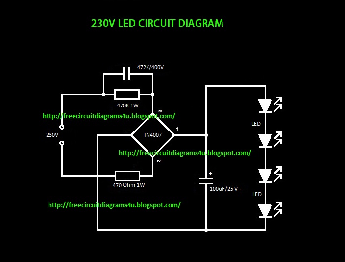 FREE CIRCUIT DIAGRAMS 4U Simple 230V LED Circuit Diagram