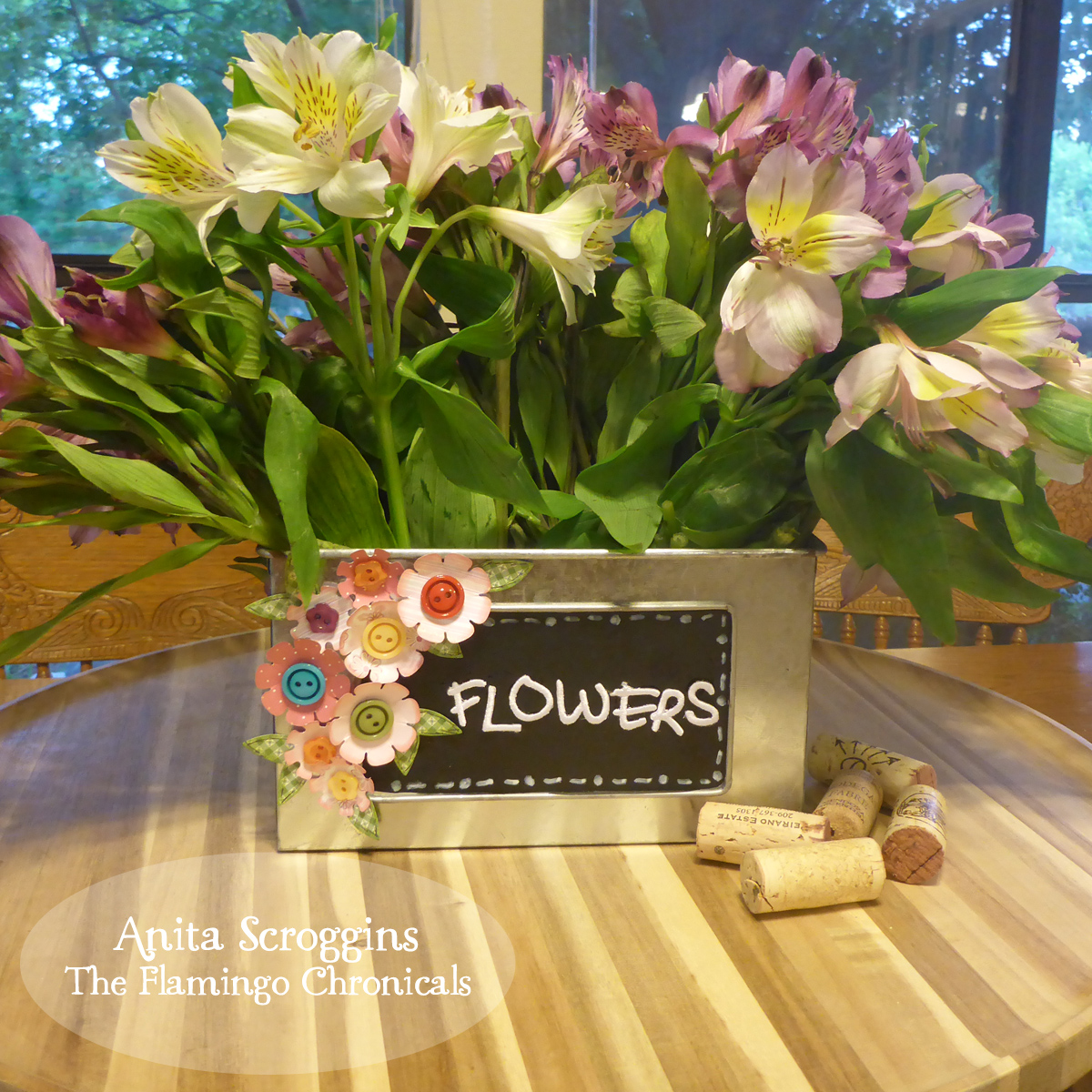 Creating with Joy Use a metal organizer bin for flowers