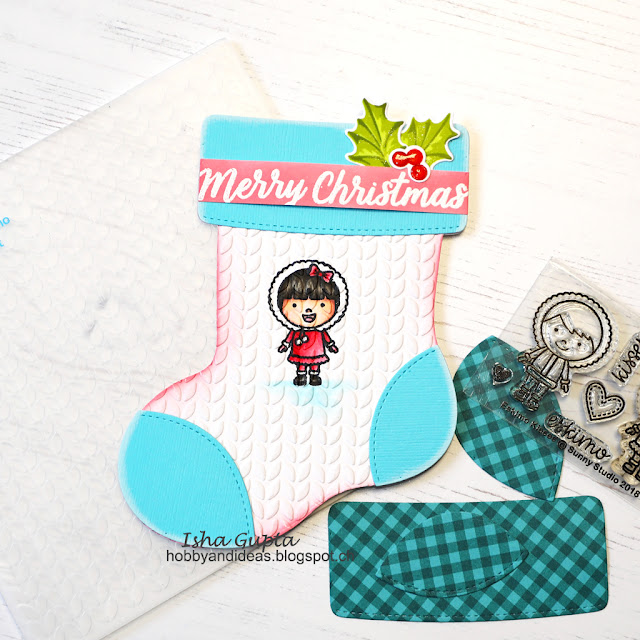 Sunny Studio Stamps: Eskimo Kisses Christmas Trimmings Santa's Stocking Merry Christmas Cards by Isha Gupta