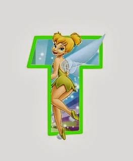 Alfabeto de personajes Disney con letras grandes T Campanilla verde. 