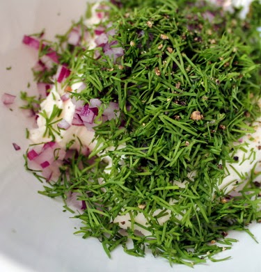 dill, red onion, and pepper schmear