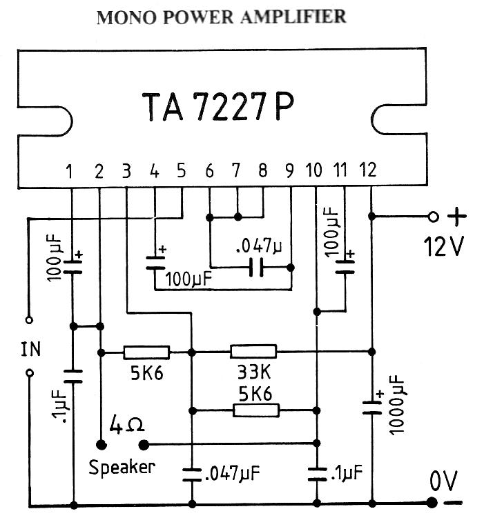 circuits 15W mono car amplifier using TA7227P