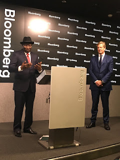 Goodluck Jonathan delivering a speech at Bloomberg
