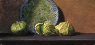 still life, mexican pottery, oil paintng