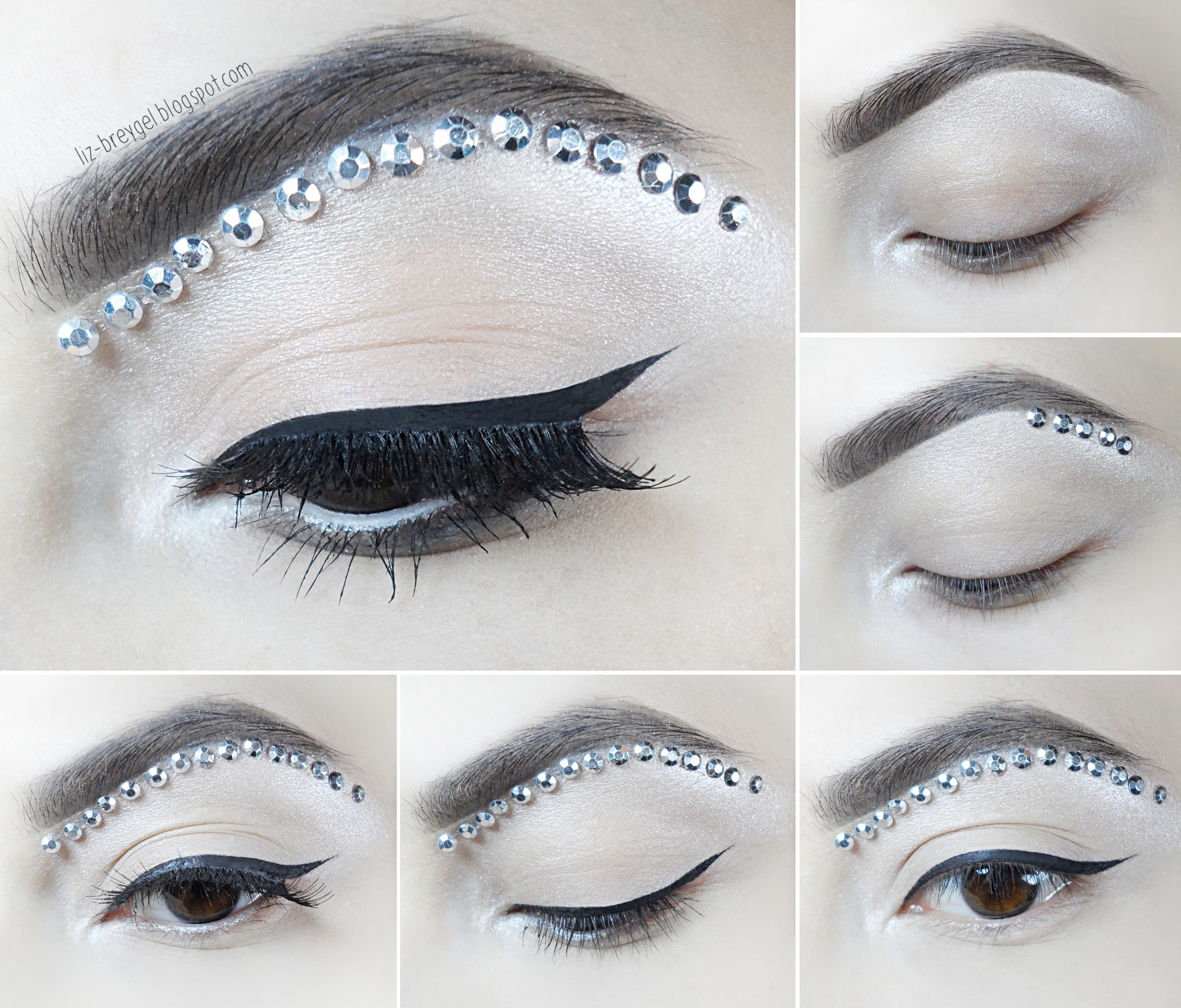 step-by-step pictorial that shows how to do diamond makeup look with rhinestones