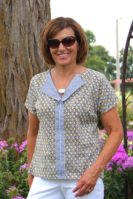 Liesel & Co Weekend Getaway Blouse sewn with two coordinating Mood Fabrics