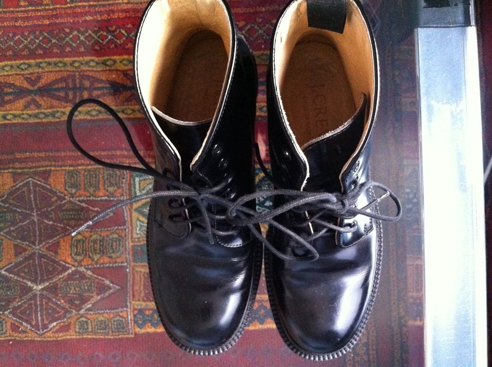 laws of general economy: J Crew Black Shiny Leather Military Boots Size 5