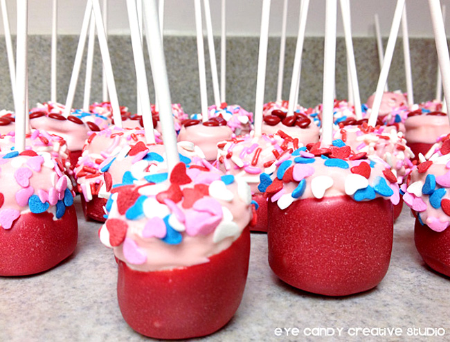 chocolate dipped marshmallow pops, sprinkles, marshmallow pops
