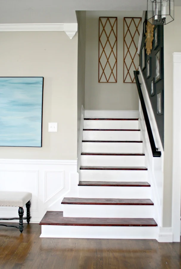 Wood stairs painted risers