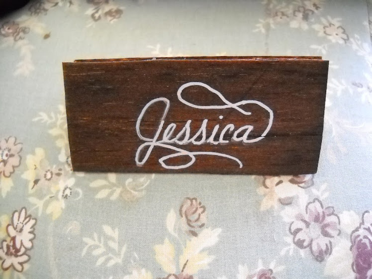 My very own balsa wood placecards I made for my daughters wedding.